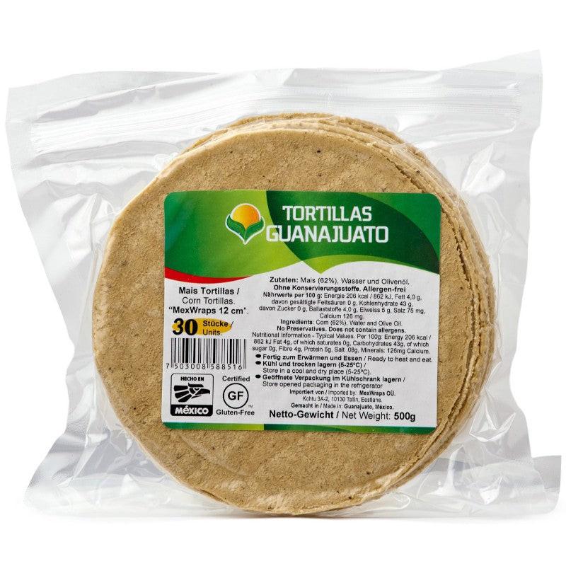 Nahaufnahme Tortillas de Maiz 15cm 500g Guanajuato – gelbe mexikanische Maistortillas, frisch & traditionell